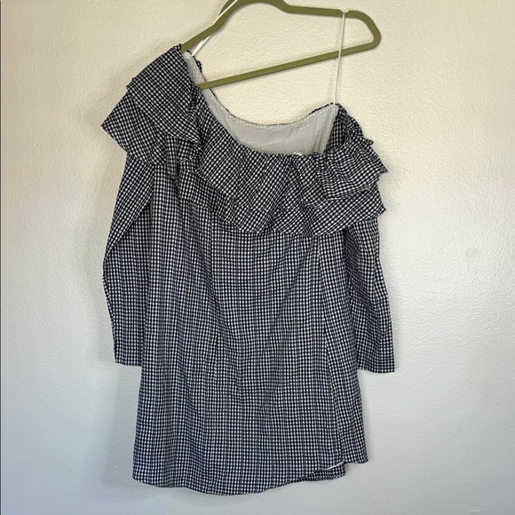 NWT Adelyn Rae Deep Navy and White Gingham Off-Shoulder Dress sz S - Picture 8 of 8